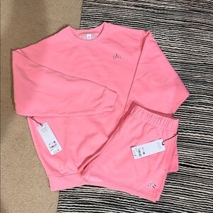 NWT ALO Yoga Bubble gum pink Accolade crewneck/shorts set
Pants M
Sweatshirt L